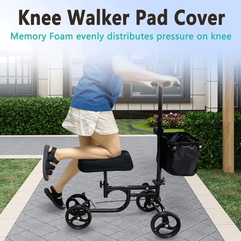 Mybow Knee Scooter Pad for Comfort Knee Walker Pad Cover Cushion Scooter for Broken Foot Leg Injury Knee Cushion Roller Scooter Padding Medical Foam Cushion Seat Cover (Black) - Image 4